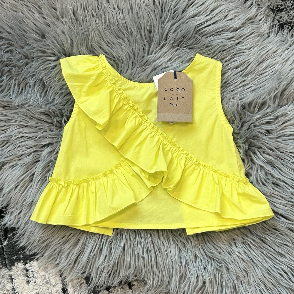 Coco‎ Au Lait Girls Asymmetrical Yellow Ruffle Open Back Blouse Size 4T ($58)